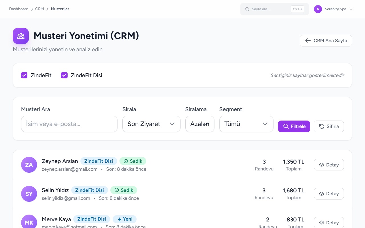 ZindeFit Müşteri CRM